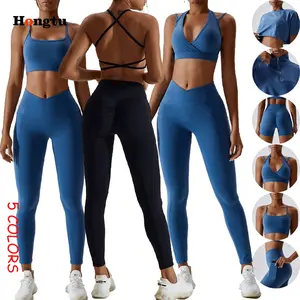 Sıcak satış koşu giyimi Yoga seti Gym Fitness seti egzersiz kıyafetleri koşu aktif giyim özel Logo atletik Yoga seti kadınlar için