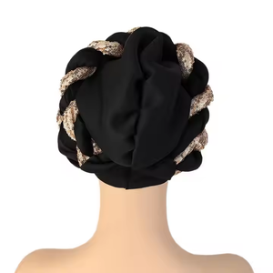 Turban en coton pour femmes musulmanes nigérianes, style hijab exagéré <span class=keywords><strong>avec</strong></span> nœud papillon, bandeau perlé, design africain arabe <span class=keywords><strong>avec</strong></span> paillettes et tresses - Product Image 5