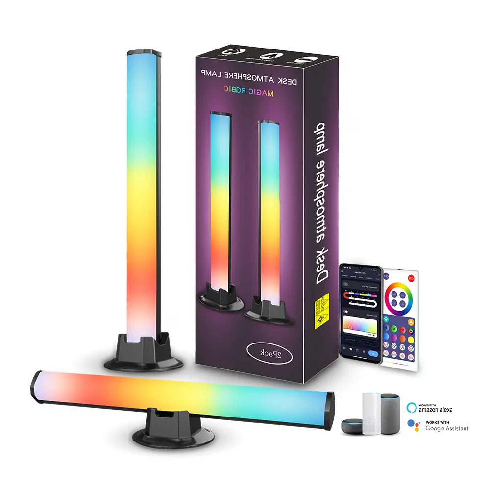 2 Pack Google Assistant Amazon Alex WIFI Tuya Desktop Atmosphere Lamp Smart RGB Pickup Music Rhythm Light