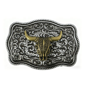 Cintura di lusso in pelle occidentale fibbia testa di toro incisa oro cinture da Cowboy con corno lungo cinture di toro fibbie per gli uomini - Product Image 3