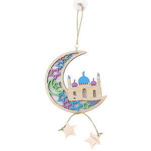 Nouvelle décoration du Ramadan, lune et étoile en bois, artisanat musulman, décoration de la maison, pendentif artisanal, décoration suspendue pour la fête de l'Aïd al-Fitr - Product Image 6