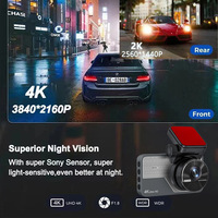 Mini Caméra de Tableau de Bord Ultra HD 4K+2K Avant et Arrière Double, Prise en Charge WIFI GPS et Contrôle par App, Moniteur de Stationnement 24H, Support Carte SD 256 Go