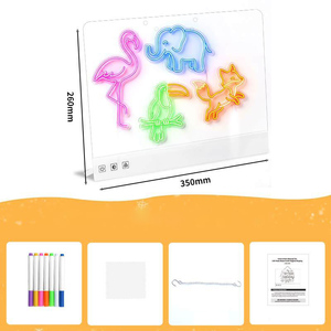 لوحة رسم مضيئة LED قابلة لإعادة الشحن مع إضاءة ليلية محيطة تعمل باللمس بألوان RGB للأطفال، مصنوعة من الأكريليك مع أقلام - Product Image 4