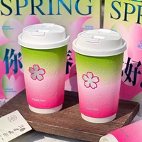 Cangkir Kopi Dinding Ganda Bermotif Bunga Sakura Sekali Pakai dengan Logo Kustom Dicetak, Kokoh untuk Minuman Panas.