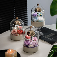 Roses éternelles préservées sous cloche en verre, lampe de table LED à intensité variable, décoration d'intérieur, rechargeable, fleurs éternelles E Forever