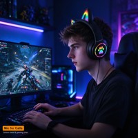 Harga Pabrik Grosir Headphone Gaming Nirkabel Tipe C On-Ear & Over-Ear dengan Fitur LED Mic dan Telinga Kucing