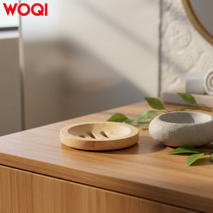 Jabonera Redonda Pequeña de Bambú Ecológica y Natural WOQI, Bandeja Autodrenante para Encimera, Origen Shandong, para Baño y Cocina - Product Image 5