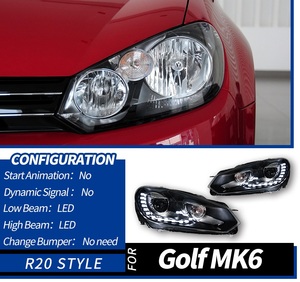 Phares LED Golf 6 2009-2012, style automobile R20, design DRL, lampe HID, Angel Eye, faisceau bi-xénon 6000k, Plug & Play, accessoires rouges - Product Image 6