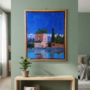 Tapisserie murale rectangulaire en laine légère faite à la main, broderie paysage marocain, décoration artistique pour la maison - Product Image 4