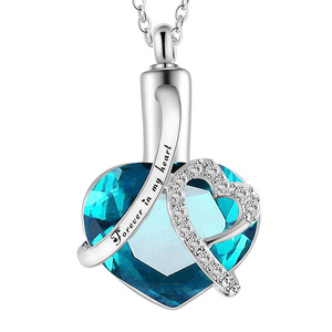 Collar de urnas funerarias para cenizas Regalo de colgante de corazón de piedra de nacimiento - Para siempre en mi corazón - Product Image 1