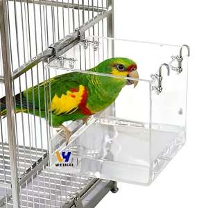 Kalın akrilik kuş banyosu ve otomatik besleyici kase şeffaf no-dökülme gıda konteyner asılı fincan papağan kafes için - Product Image 6