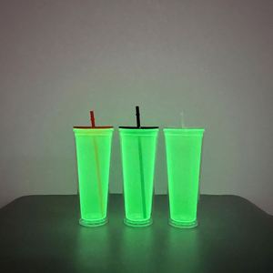 Halloween 24oz Green Glow in the Dark Double <b>Walled</b> Plastic Acrylic Snow Globe Tumblers with Bottom Hole Suitable for <b>Vinyl</b> - Product Image 2