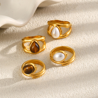 Bague asymétrique diagonale Dreamidea en fausses perles et œil de tigre double couche, plaquée or 18 carats, en acier inoxydable, bijoux délicats à superposer