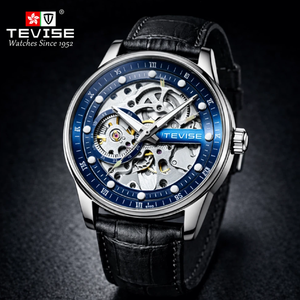 Montre mécanique pour homme TEVISE - Boîtier en alliage, bracelet en cuir, cadran de 43 mm, résistance à l'eau 3 BAR, <span class=keywords><strong>mouvement</strong></span> <span class=keywords><strong>automatique</strong></span> - Product Image 1
