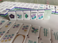 Tuiles de Mahjong en Acrylique Vert Perle à Quatre Couches avec Motifs Floraux Violets et Lanternes d'Oiseaux pour Jeu de Table Domestique Intérieur