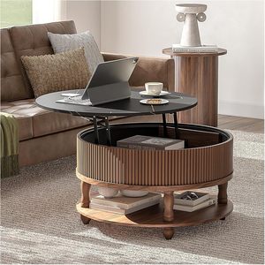 Cross-border <b>brown</b> adjustable round coffee <b>table</b>, creative home living room coffee <b>table</b>, simple and multifunctional - Product Image 1