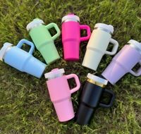 Gravure au laser 14oz poignée tasses en acier inoxydable enduit de poudre gobelets pour enfants Halloween bouteille thermique personnalisée isolée