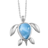 Joyería Hawaiana de Plata Esterlina 925 con Diseño de Vida Marina, Colgante de Tortuga Marina con Larimar Natural y Cadena de Cable