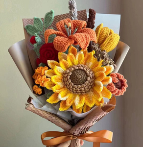 Nuovo Bouquet Carino Finito, Ornamenti all'Uncinetto Fatti a Mano, Fiori Lavorati a Maglia, Bouquet di Fiori all'Uncinetto, <span class=keywords><strong>Girasole</strong></span> all'Uncinetto - Product Image 1