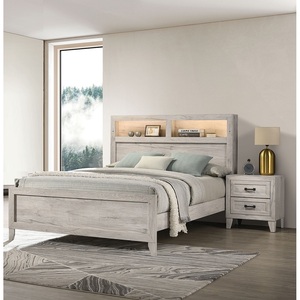 <b>Full</b> Size <b>Bed</b> With Shelf Light 2 Nightstands White Wash Finish Melamine Top Black Bar Pull Bedroom Furniture <b>Set</b> - Product Image 2