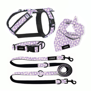 Conjunto de arnés de perro único personalizado, correa de cuello de cachorro, accesorios personalizados para mascotas, diseño de sarga ajustable y transpirable - Product Image 5