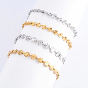 Bracelet en acier inoxydable à maillons ronds gaufrés motif soleil pour femmes, filles, cheville, chevillère, accessoires de bijoux pour main et pied - Product Image 3