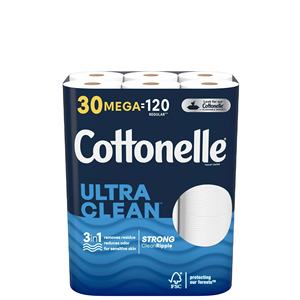 Papel higiénico Cottonelle Ultra Clean, rollos de 30 Mega, 312 hojas por rollo (9.360 en total) - Product Image 1