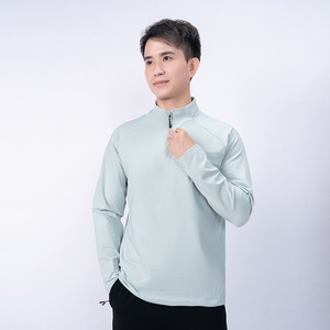 Camiseta de <span class=keywords><strong>Manga</strong></span> <span class=keywords><strong>Larga</strong></span> con Cuello Alto y Media Cremallera para <span class=keywords><strong>Hombre</strong></span>, Nueva Moda de Otoño, Informal, para Exteriores, Lisa, de Secado Rápido, Anti-UV y Transpirable - Product Image 4