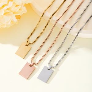 Nouveau Collier Rectangulaire Vierge Personnalisable en Acier Inoxydable Plaqué Or 18K PVD Anti-ternissement, Vente en Gros, Tendance 2026, pour Gravure - Product Image 1