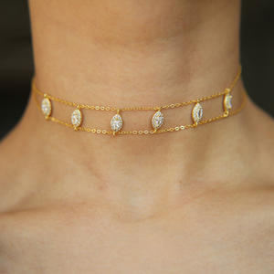 100% Plata de Ley 925 Sparking CZ boda compromiso joyería Marquesa CZ doble cadena enlace ojos ovalados mujeres gargantilla collar - Product Image 3