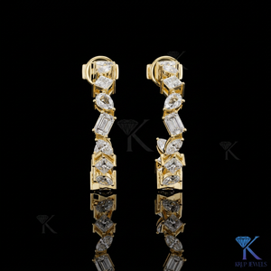 ต่างหูเพชรแล็บโกรว์ทรงเอเมอรัลด์คัทแบบดับเบิ้ลฮาโล ทองคำแท้ 14K สำหรับผู้หญิง ตัวล็อกแบบเกลียว รับรองโดย IGI ดีไซน์หรูหรา - Product Image 1