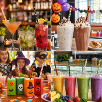 Sedotan Kertas Biodegradable Halloween Motif Labu, Kelelawar, Jaring Laba-laba Oranye Hitam, Sedotan Minum Sekali Pakai untuk Dekorasi Pesta