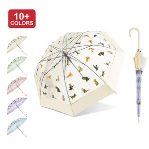 Vente en gros Parapluie transparent coloré portable Parapluie transparent Parasol droit automatique avec poignée en J personnalisé avec logo