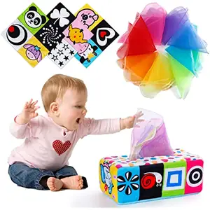 ベビーティッシュボックスおもちゃは赤ちゃんのためのマジックティッシュボックスに沿って引っ張る6〜12ヶ月モンテッソーリ早期教育 & 学習おもちゃベビーゲーム