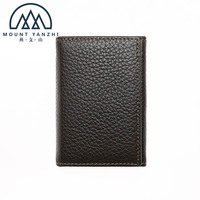 Portefeuille court à trois volets en cuir véritable de haute qualité, couleur unie, logo personnalisé, fabriqué à la main par Mount Yanzhi, avec protection RFID en polyester.