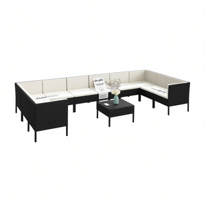 Set Lounge da Giardino in Rattan Nero con Telaio in Acciaio Verniciato a Polvere, Arredamento da Esterno per Giardino, Design Contemporaneo, 6 Posti - Product Image 1