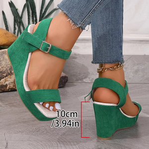 Sandales compensées en daim à bout carré pour femme, nouvelle collection été, style européen et américain, semelle épaisse, sandales romaines, vente en gros - Product Image 4