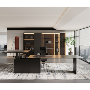 CEO Boss Management <b>Solid</b> <b>Wood</b> Luxury Modular L Shaped Executive Office <b>Desk</b> with Comfortable Chair for Home Office - Product Image 3
