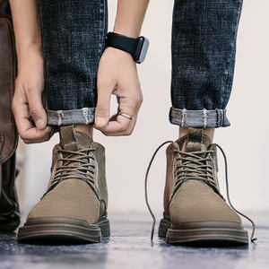 Botas de herramientas para hombre, botas Martin, botas de trabajo y seguridad, Chukka, senderismo y senderismo, segunda capa, gamuza sintética, parte superior media alta con cordones - Product Image 6