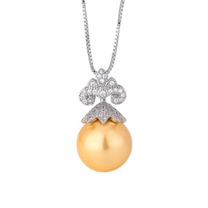 Vintage Jewelry Eco-friendly Copper Gold Plated Simple Elegant 14-12mm Golden Shell Pearl Pendant Necklace for Women - Product Image 1