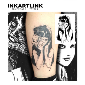 Autocollant de tatouage personnalisé <span class=keywords><strong>Tomie</strong></span> Anime Girl, style Manga d'horreur, double face, à base de plantes, semi-permanent 15 jours, pour bras et jambes, vente en gros - Product Image 2