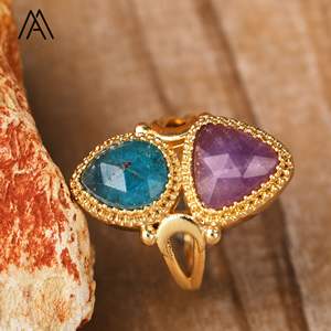 Anillos de amatistas de diseñador, piedras preciosas de cristal Natural, gota, triángulo, forma de lágrima, anillo ajustable, joyería de boda - Product Image 6