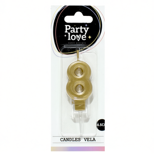 Vela de Cumpleaños con Número 8 Dorado de Party Love, 4.5 cm - Product Image 2