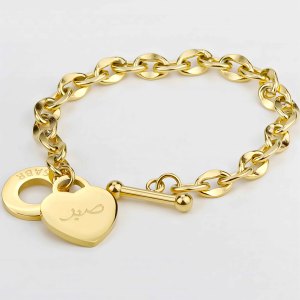 Pulsera de Acero Inoxidable al por Mayor con Grabado Personalizado en Árabe, Pulsera con Dije de Corazón y Moneda OT - Product Image 1