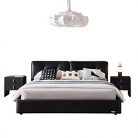 Lit plateforme LOONGFUNG personnalisé en cuir véritable italien minimaliste avec sommier en bois de pin robuste, cadre de lit facile à assortir
