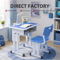 Ensemble bureau et chaise pour enfants avec dossier ventilé et siège ergonomique, hauteur réglable, design bleu clair pour enfants