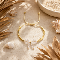 Pulsera de Cuentas Go2boho con Dije de Lazo Blanco, Chapado en Oro de 18K, Ajustable, Joyería de Moda para Regalo