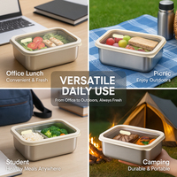 Boîte à bento en acier inoxydable de qualité alimentaire 304 avec couvercle en verre, fabricant de contenants de stockage alimentaire, ensemble de boîtes à lunch