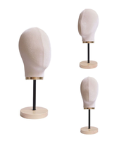 Base en bois de comptoir avec tête de dôme en toile perruque présentoir tête de mannequin en tissu