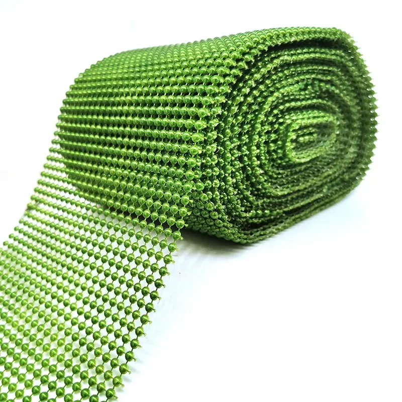 Ruban de perles en plastique semi-sphérique, 24 lignes, mailles vertes, pour les vêtements, accessoires
